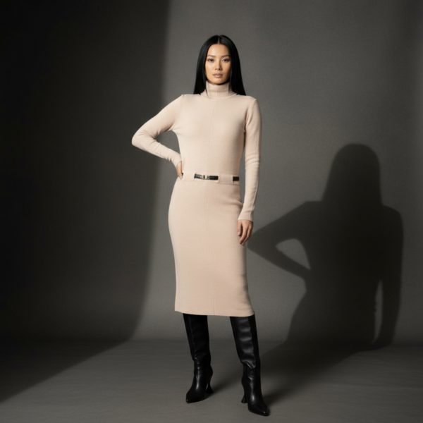 Turtle neck cashmere dress