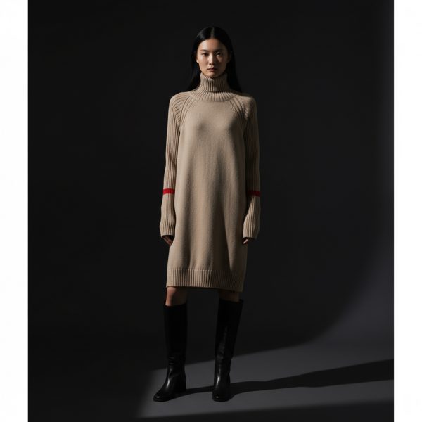 Strickkleid mit Rollkragen aus feiner Kaschmirmischung – Beige