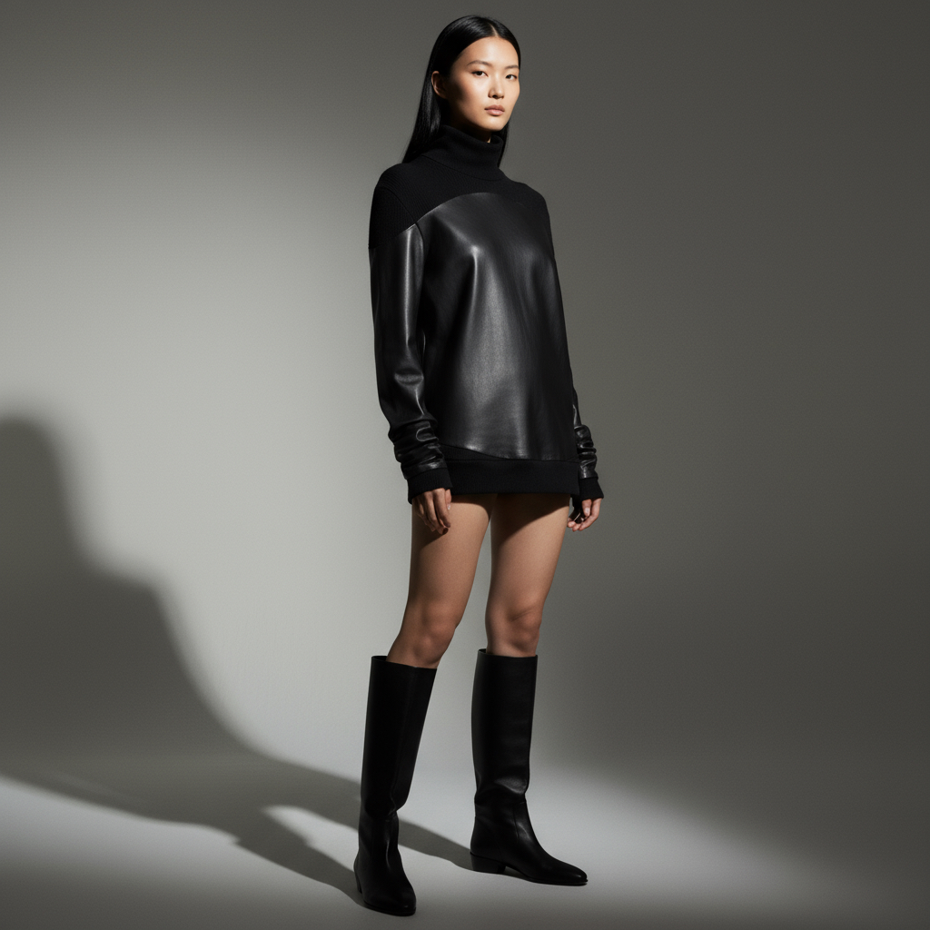 Pullover aus waschbarem Leder und Kaschmir