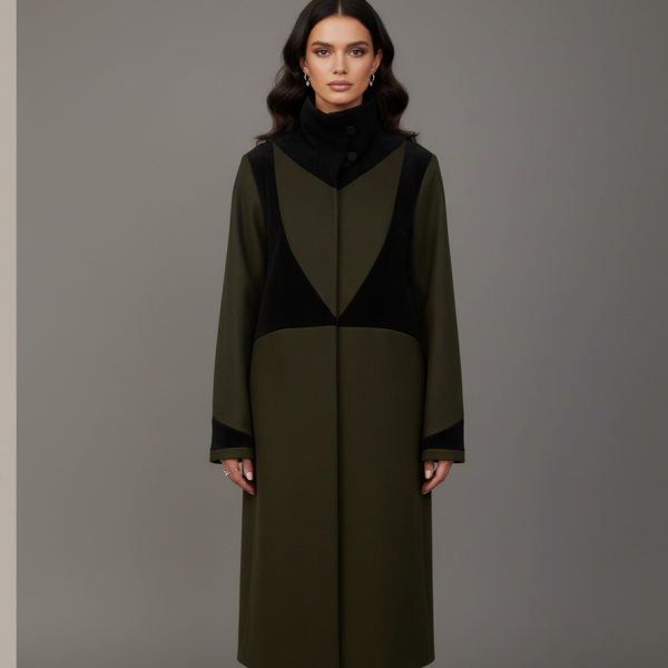 Wollmantel mit Kaschmir & Velourleder