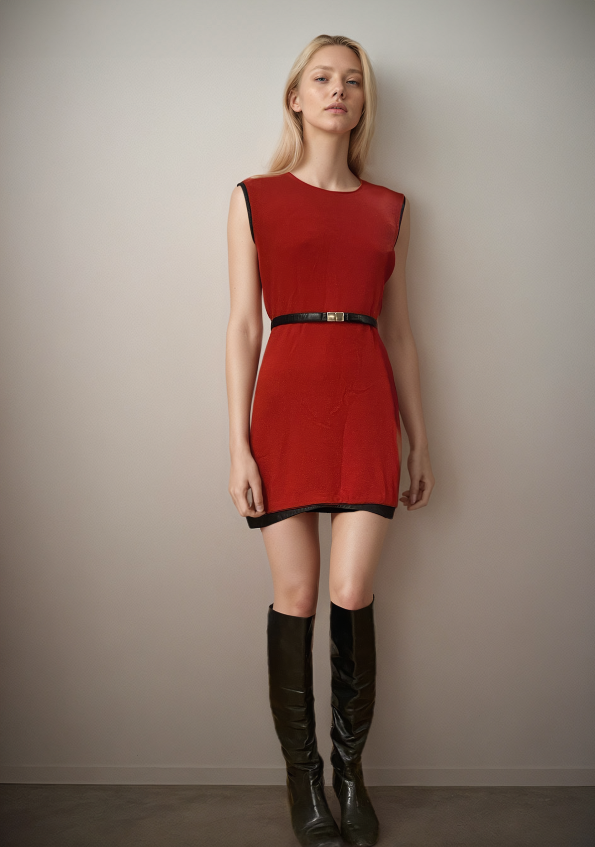 Cashmere dress with leather details
