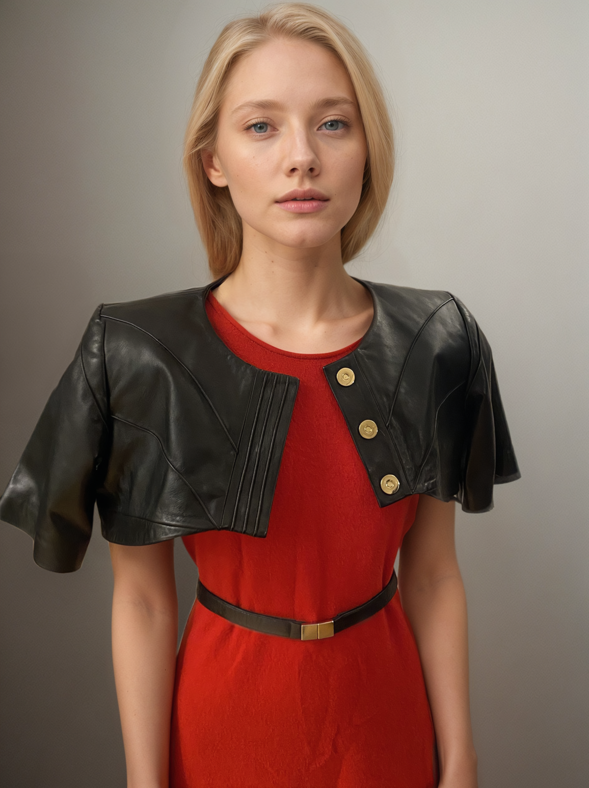 Cashmere dress with leather details