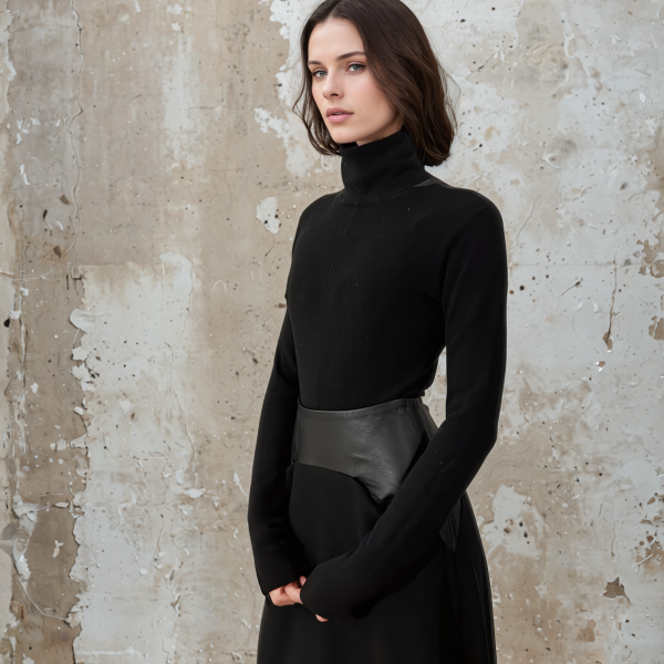 Kaschmir-Rollkragenpullover mit feinem Lederdetail